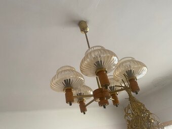 Lustr / Svítidlo / Lampa Retro sklo, mosaz, dřevo - 6