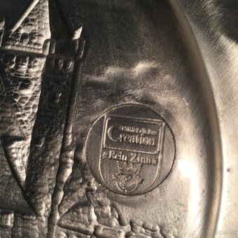 Masivní cínový talíř - hrad - čistý cín - 6