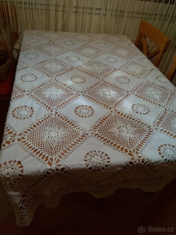 Ubrus bílý, bavlněný, háčkované vsuvky, 120x170cm - 6