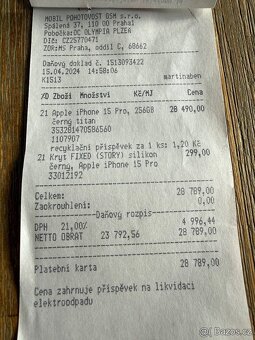 iPhone 15 Pro, 256GB, černý titan, top stav - 6