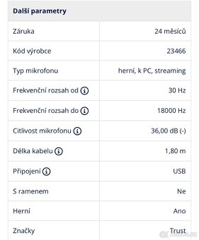 Prodám herní mikrofon značky Trust GXT 244 Buzz USB - 6