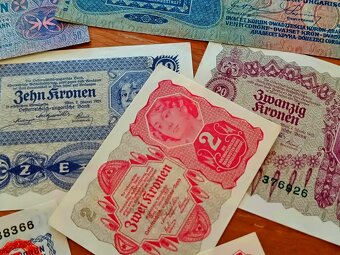 Staré bankovky Rakousko-Uherska (50, 20, 10, 2, 1 koruna) - 6