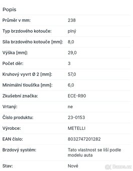 Metelli 23-0153 brzdové kotouče Citroen Saxo, Peugeot 106 - 6