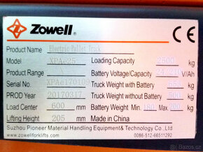 NZV- nízkozdvižný paletový vozík ZOWELL, typ XPAe25 - 6
