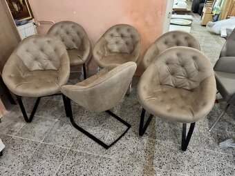 NOVÉ 6x béžové křesílka-židle vintage kov podnož - 6