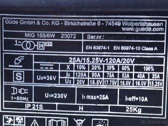 Prodám co2 svářečku Güde MIG 155/6W. - 6