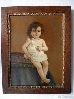 Dívka, ženský portrét, starožitný obraz, olej. - 6