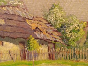 Obraz Nahodil, valašské chalupy, olej 47x55 - 6