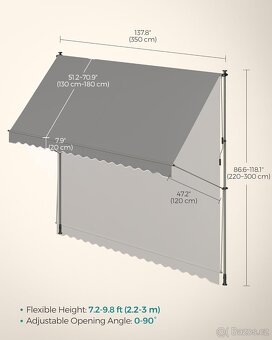 Balkónová markýza 350x130x220-300cm - 6