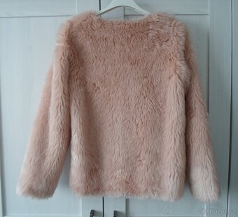 Růžový chlupatý kabát kabátek bunda - 152 - 6