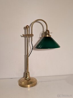 mosazná posuvná lampa, lampička, bankéřka, zelené stínidlo - 6