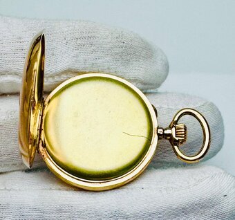 14K ZLATÉ KAPESNÍ HODINKY - JEPTIŠKY S ŘETÍZKEM A ETUI - 6
