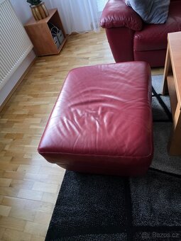 Rohová kožená sedací souprava + taburet - 6
