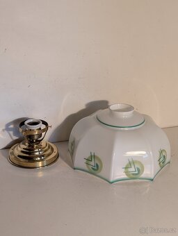 Art Deco mosazný lustr, dobové pěkné stínidlo - 6