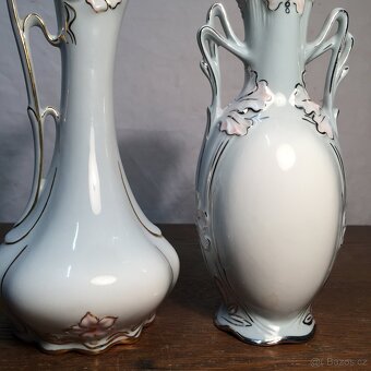 párové vázy Dux - nádherné secesní tvary a květy - 6
