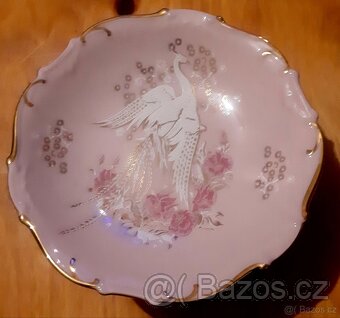 Miska na nožce z růžového porcelánu a 14 K zlata - 6