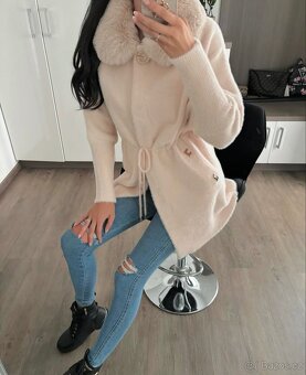 Luxusní kabátek alpaka - světle růžový - 6