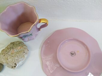 Růžový porcelán - hrneček s talířkem - 6