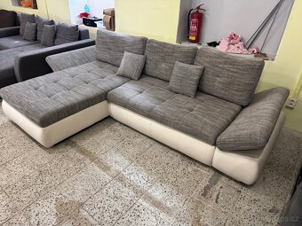 Rohová rozkládácí sedací souprava - pytlovina s kůží - 6