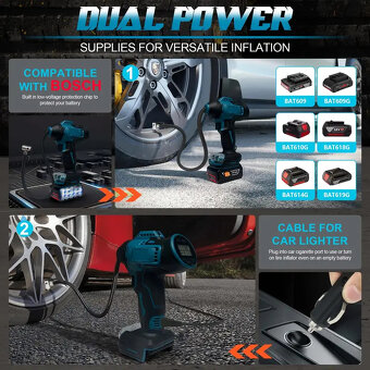 Ruční kompresor, pumpa, kompatibilní s akumulátory Bosch 36V - 6