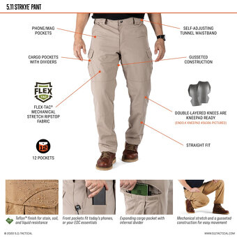 5.11 Kalhoty W40 L34 Stryke Pant Flex Tac - Khaki KALHOTY XL - 6