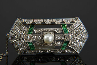 Brož z bílého 14karátového zlata ve stylu art deco s diamant - 6