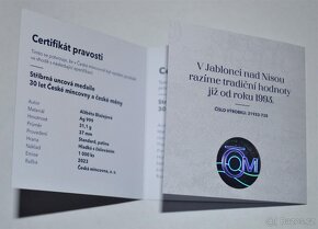 Stříbrná uncová medaile 30 let České mincovny a české měny - 6