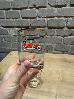 Sada retro skleniček s motivem veteránů – 6 ks, zlatý lem - 6