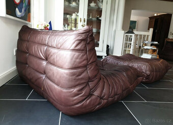 TOGO Ligne Roset Pohovky 2x 2místná + podnožka kožená hnědá - 6