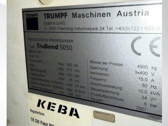 Ohraňovací lis TRUMPF TruBend 5050, použitý, z roku 2007. - 6