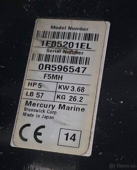 Mercury 5HP krátká noha F5MH závěsný motor - 6