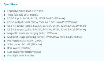 Powerbanka Sandberg Solar 5-Panel 27000 - nová - 6