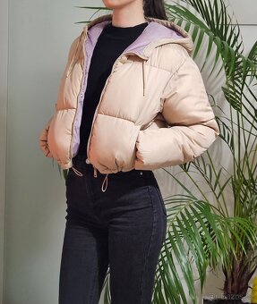 Dámská prošívaná bunda crop béžová vel XS - 6