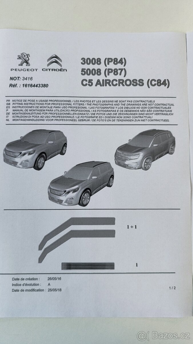 ofuky-deflektory oken Citoen C5 Aircross, Peugeot 3008,5008 - 7