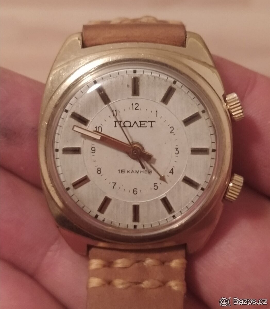 LUXUSNÍ hodinky POLJOT s mechanickým budíkem СССР 👍👍👍 - 7