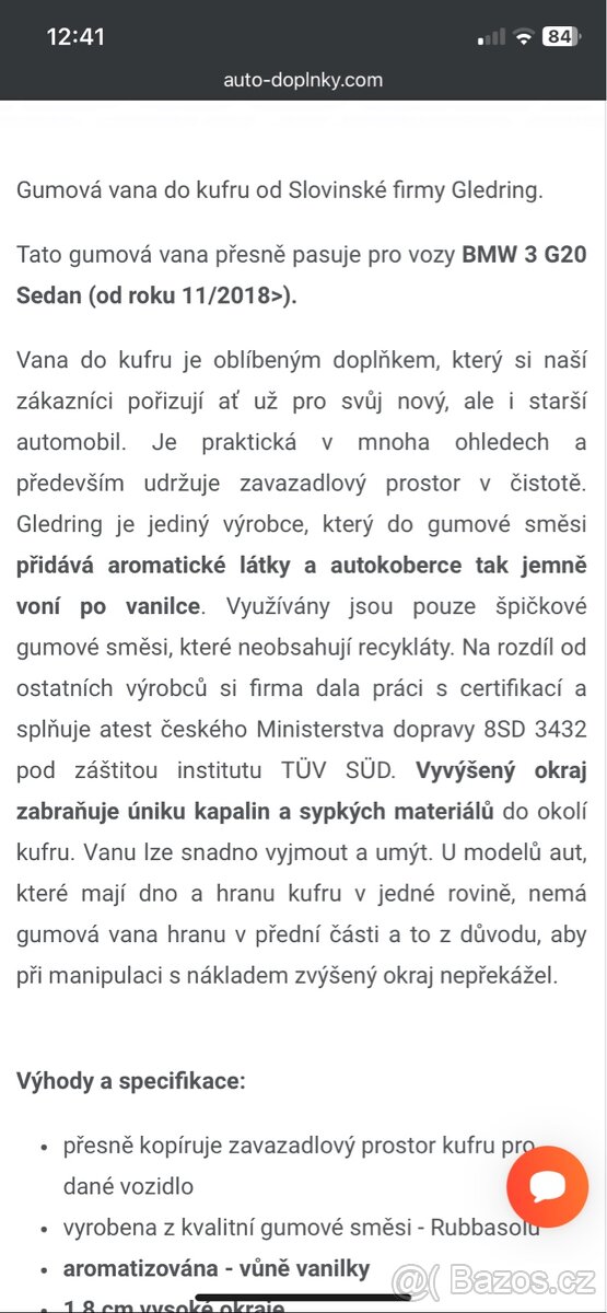 Gumová vana do kufru BMW 3 G20 Sedan (od roku 2018>) - 7