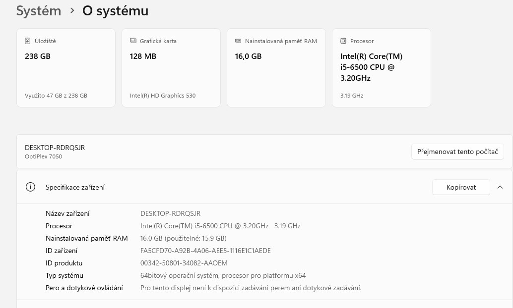 Dell Optiplex 7050 MT, i5-6500, RAM 16GB, Wifi, - rezervace - 7