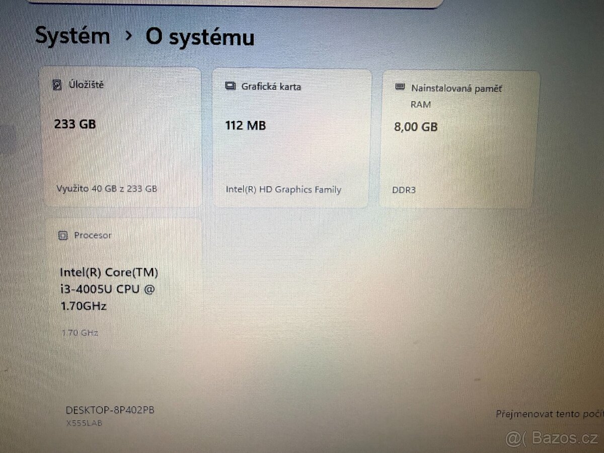 Notebook Asus X554L - i3, 8GB, SSD, W11 - 7