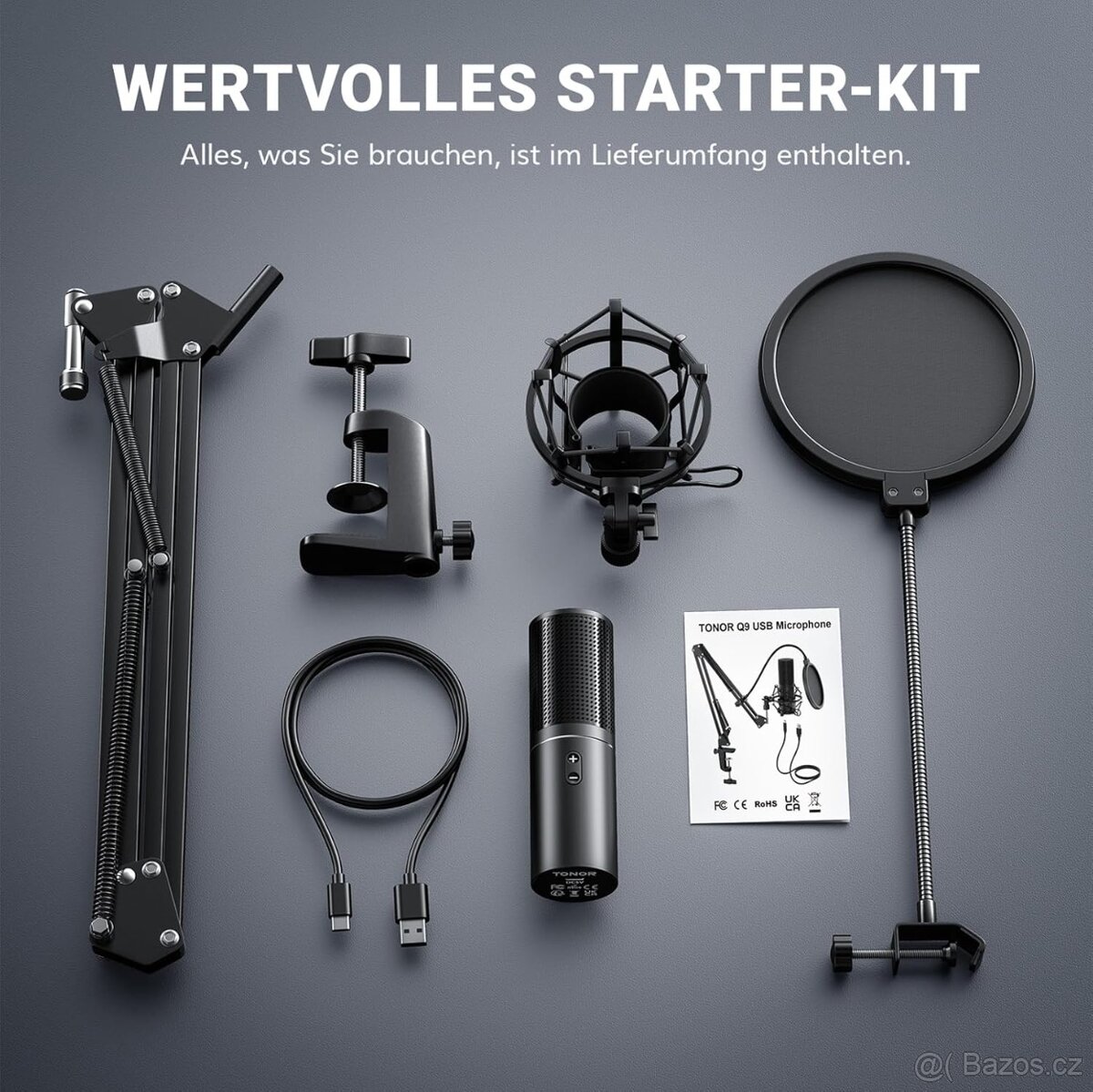 USB herní mikrofon Tonor Q9, černý.se stativem - 7