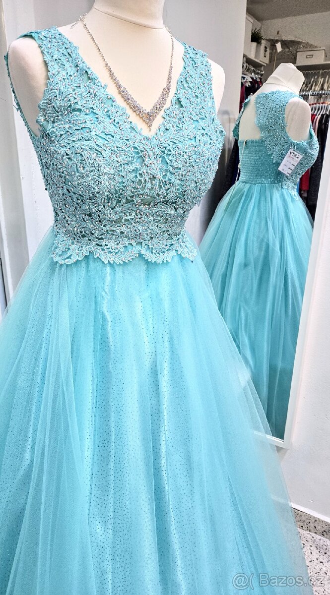 NOVÉ TŘPYTIVÉ plesové šaty KRAJKOVÉ - 7