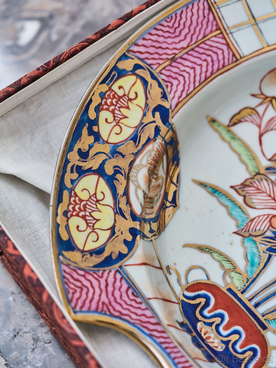 Japonský porcelánový holicí talíř Imari v dárkové krabici - 7