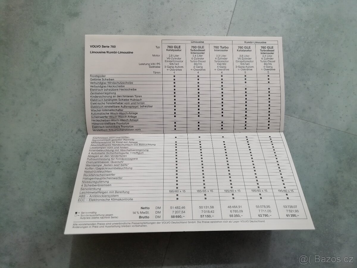 Volvo - ceník 1988 - doprava v ceně - 7