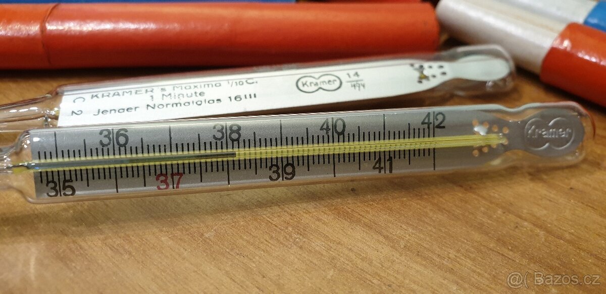 MINUTOVÝ RTUŤOVÝ TEPLOMĚR LÉKAŘSKÉ RETRO ART DECO - 7