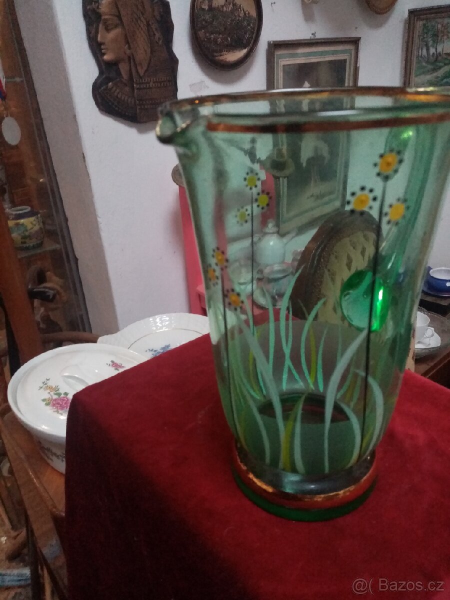 Starožitný skleněný pivní džbán - 7