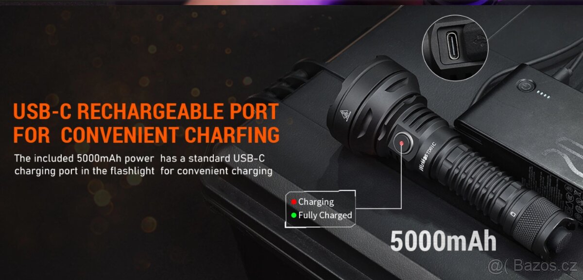 svítilna WURKKOS TD01 USB 2200 L, LED, 5000 mAh, 1035m - 7