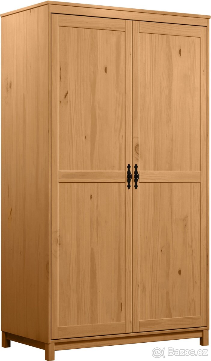 Nová šatní skříň z borovice, přírodní a bílá barva - 7