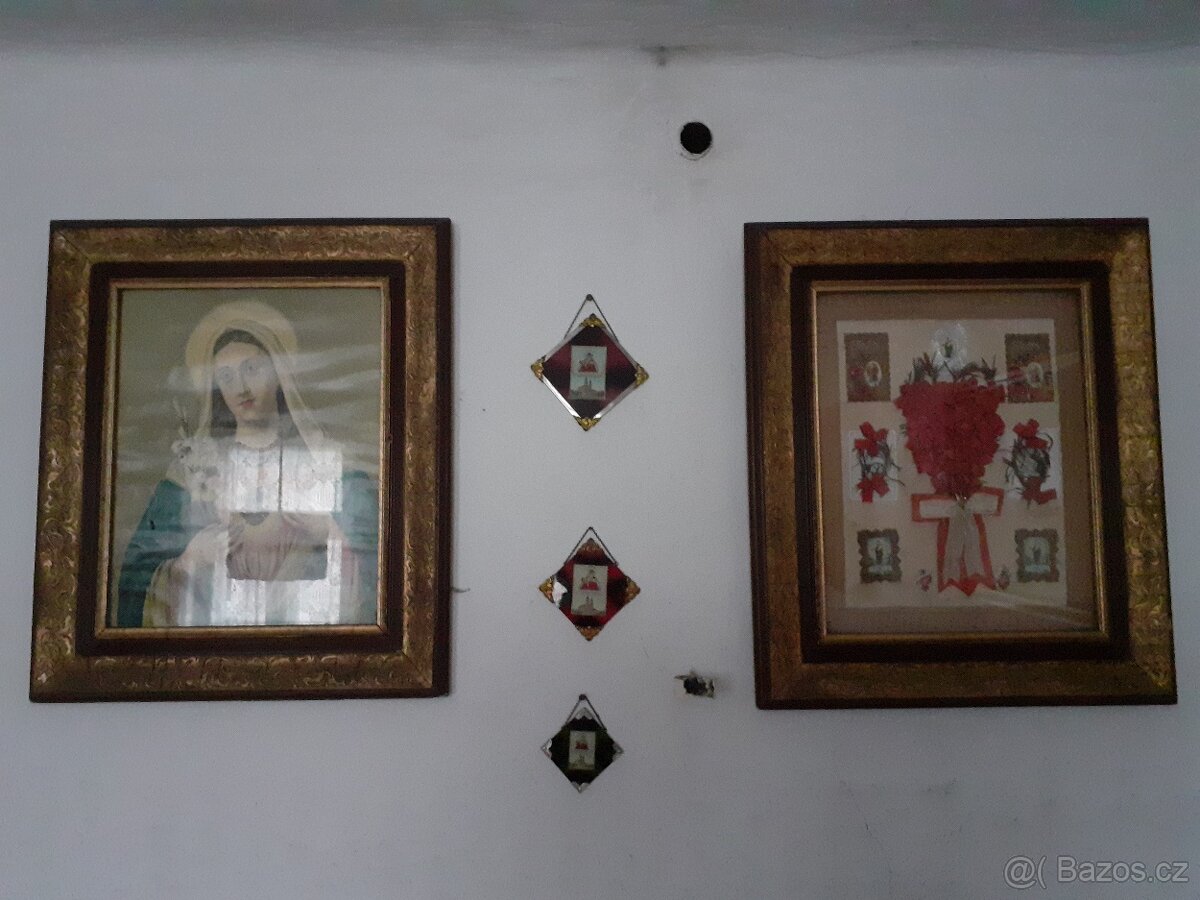 Keramika , růžový porcelán, sošky psů, obrazy - 7