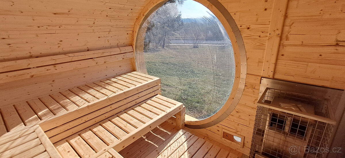 Venkovní oválná sauna s panoramatickým oknem s odpočívárnou - 7