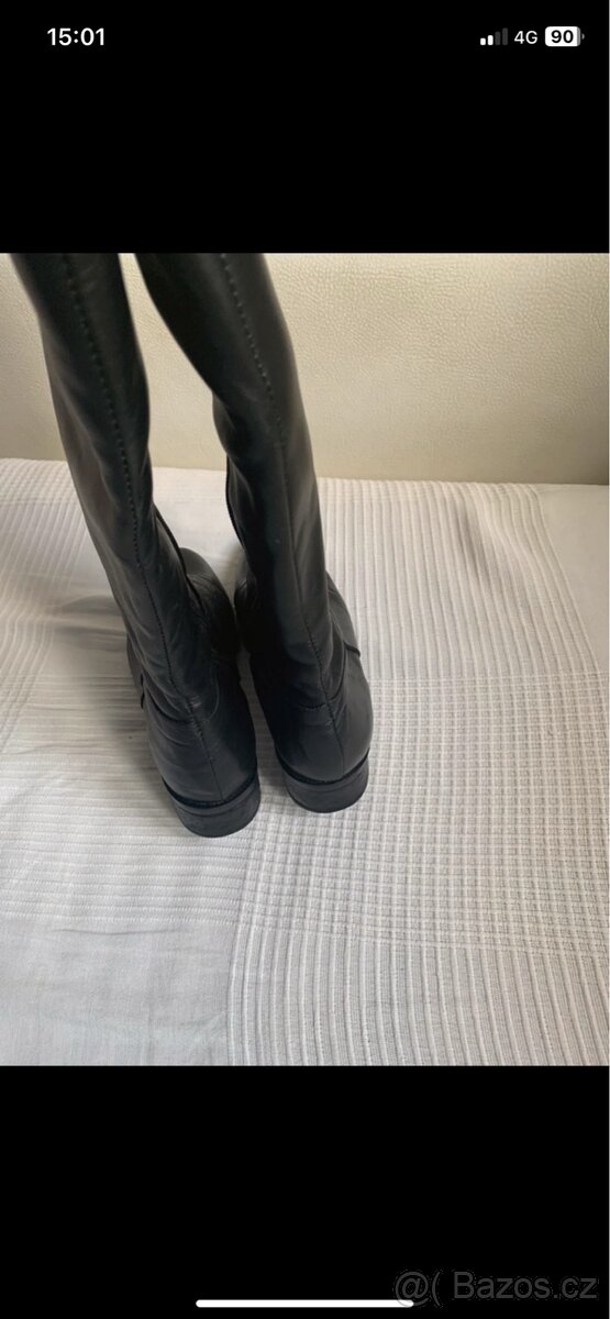 Krásné černé celé kožené kozačky - 7