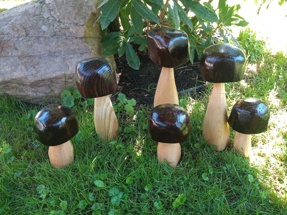 Dřevěné HOUBY dekorace na zahradu, masiv, EKO nátěre - 7